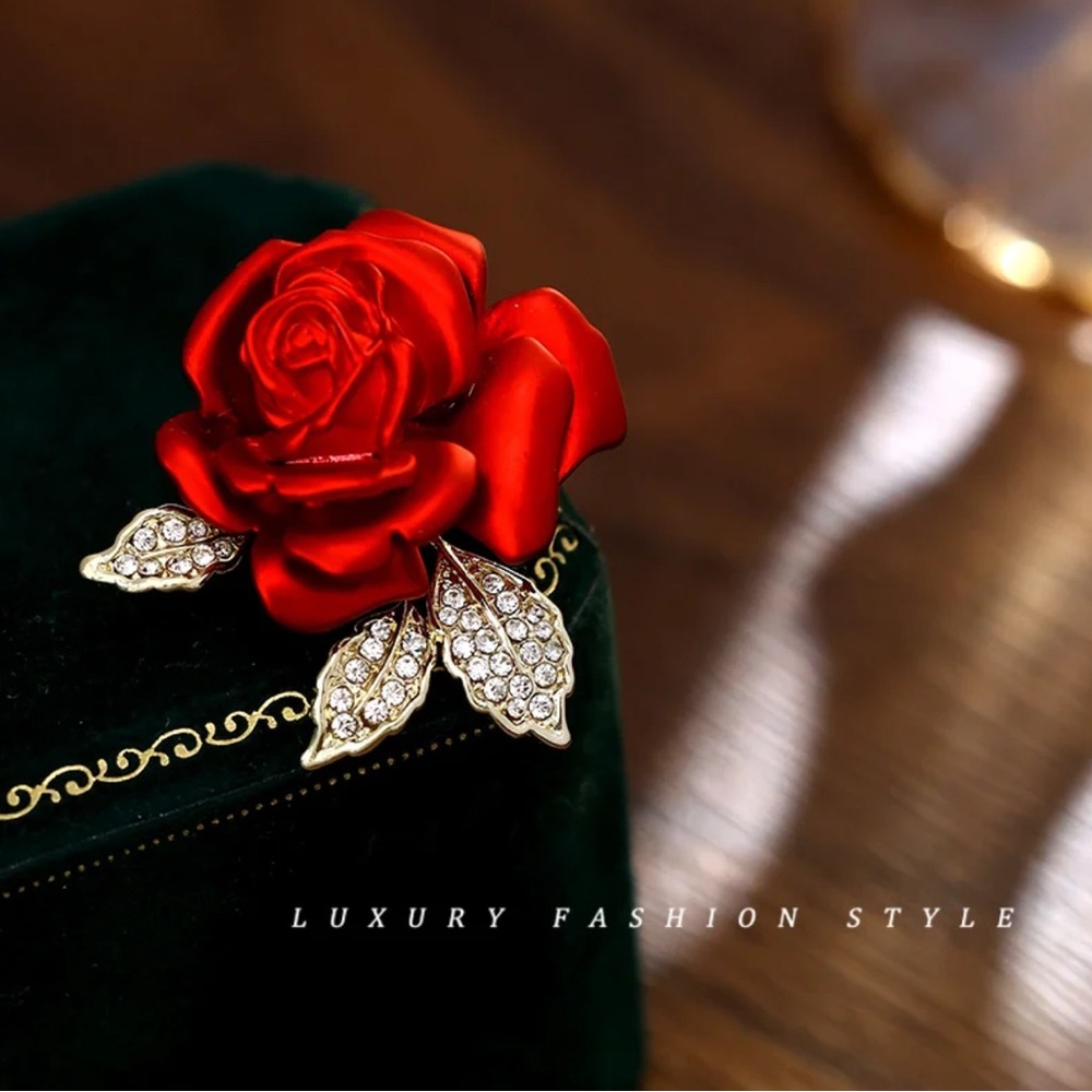 Luxury Red Rose Brooch